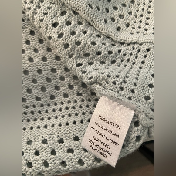 Artelier Nicole Miller Size S Light Blue Open Front Mesh Knit Pocket Cardigan - Picture 9 of 10
